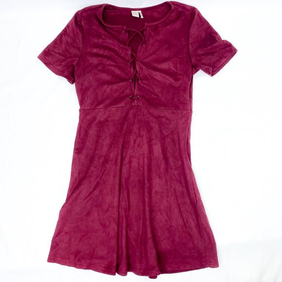 Womens Burgundy Dress Anthropologie Style PAPER CRANE Brand Plunge Velvet Feel - Picture 6 of 12